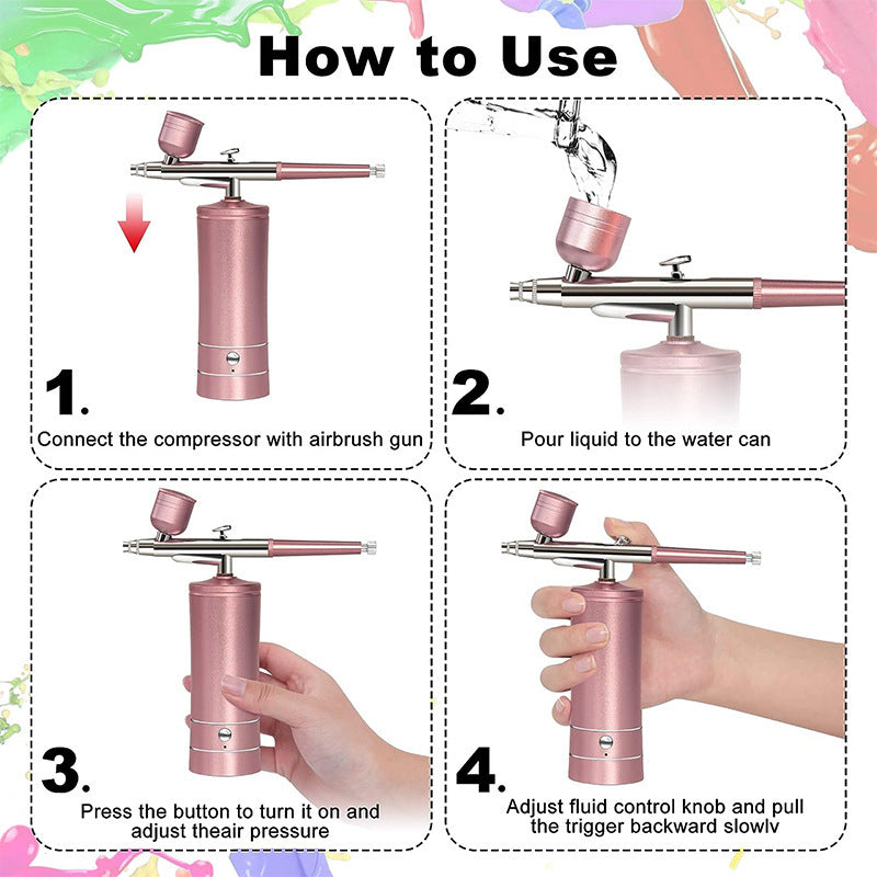 Air Compressor Kit Electric Spray Gun Beauty Nail Art Painting Spraying Oxygen Injection Skin Spray